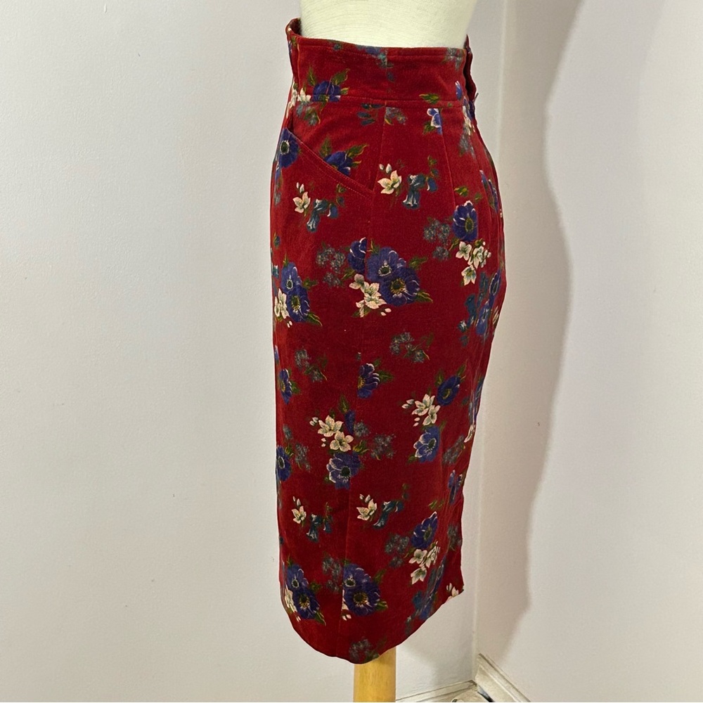 Vintage Kenzo Red Floral Velvet Skirt 36 - Picture 3 of 7